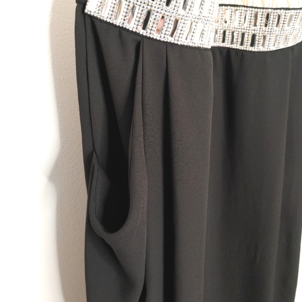 Line Up Y2k black & cream rhinestone halter jumpsuit. Size L - Picture 5 of 14